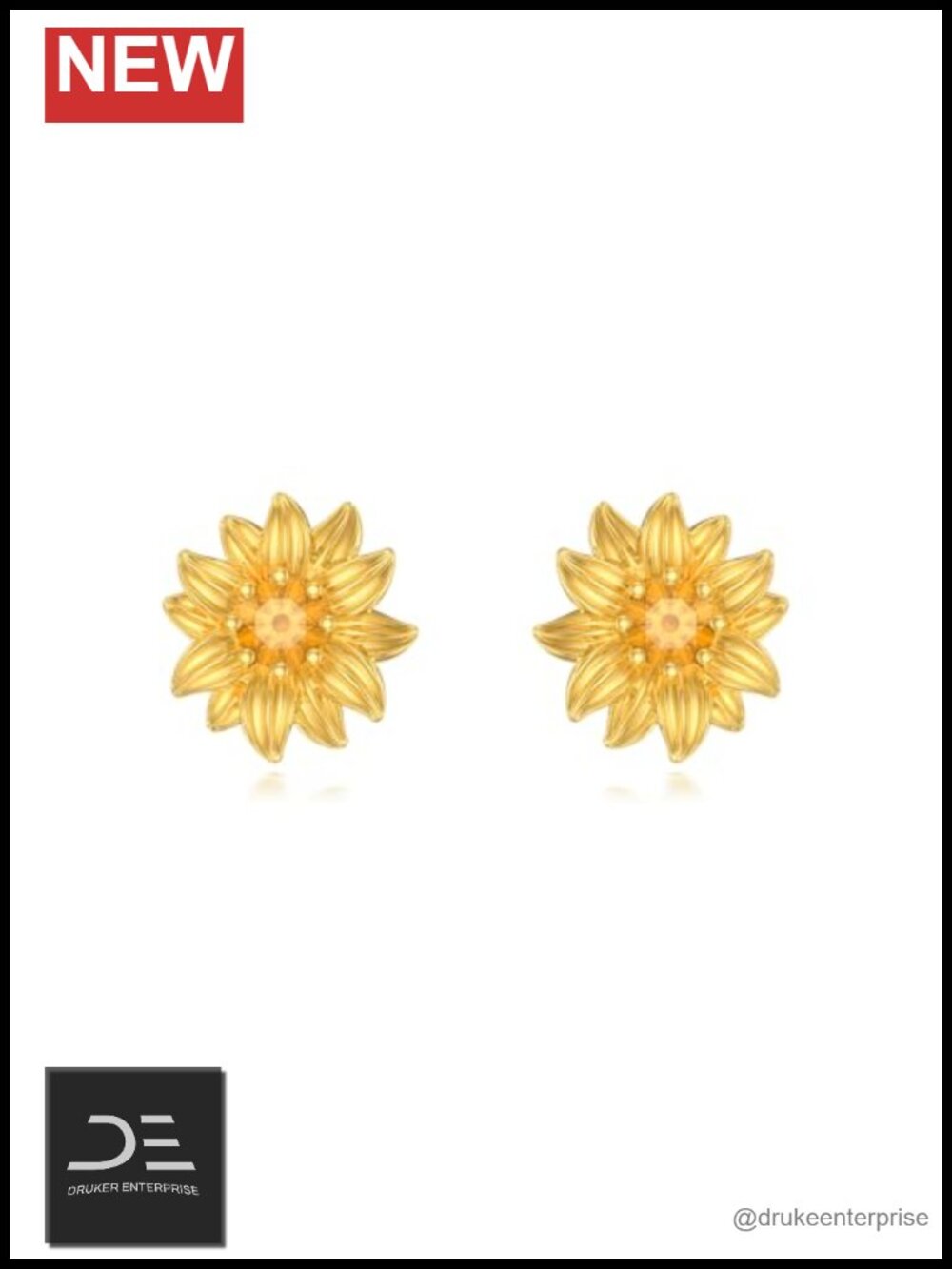 Sunflower Stud Earrings 925 Sterling Silver 18K Gold Plated Citrine Flower